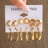 6 Pairs of Stud & Ring Earrings Set